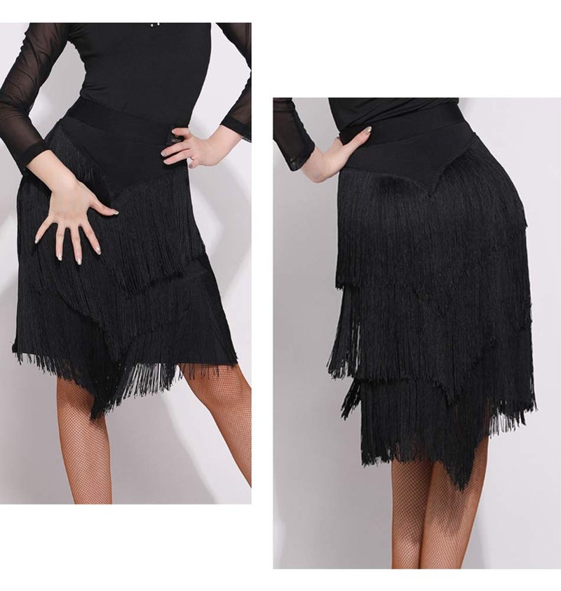 ZX Z&X Women's Ballroom Latin Tango Slasa Dance Skirt Fringe Split Leg Halloween Party Dance Dress with Shorts, Black, Tag L, Fit US 6-8 - Image 5